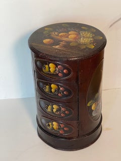 Antque Italian Handpainted Round Parchment Commode