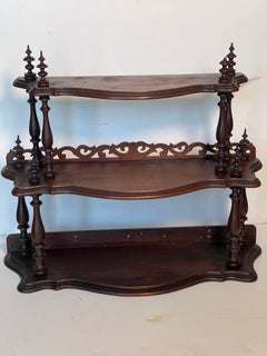 Antique 3 Tier Carved Wood Eall Shelf