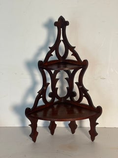 Antque Two Tier Carved Wood Corner Shelf