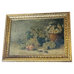 Tableau ancien de nature morte du XIXe siècle, huile sur toile, signé Muller