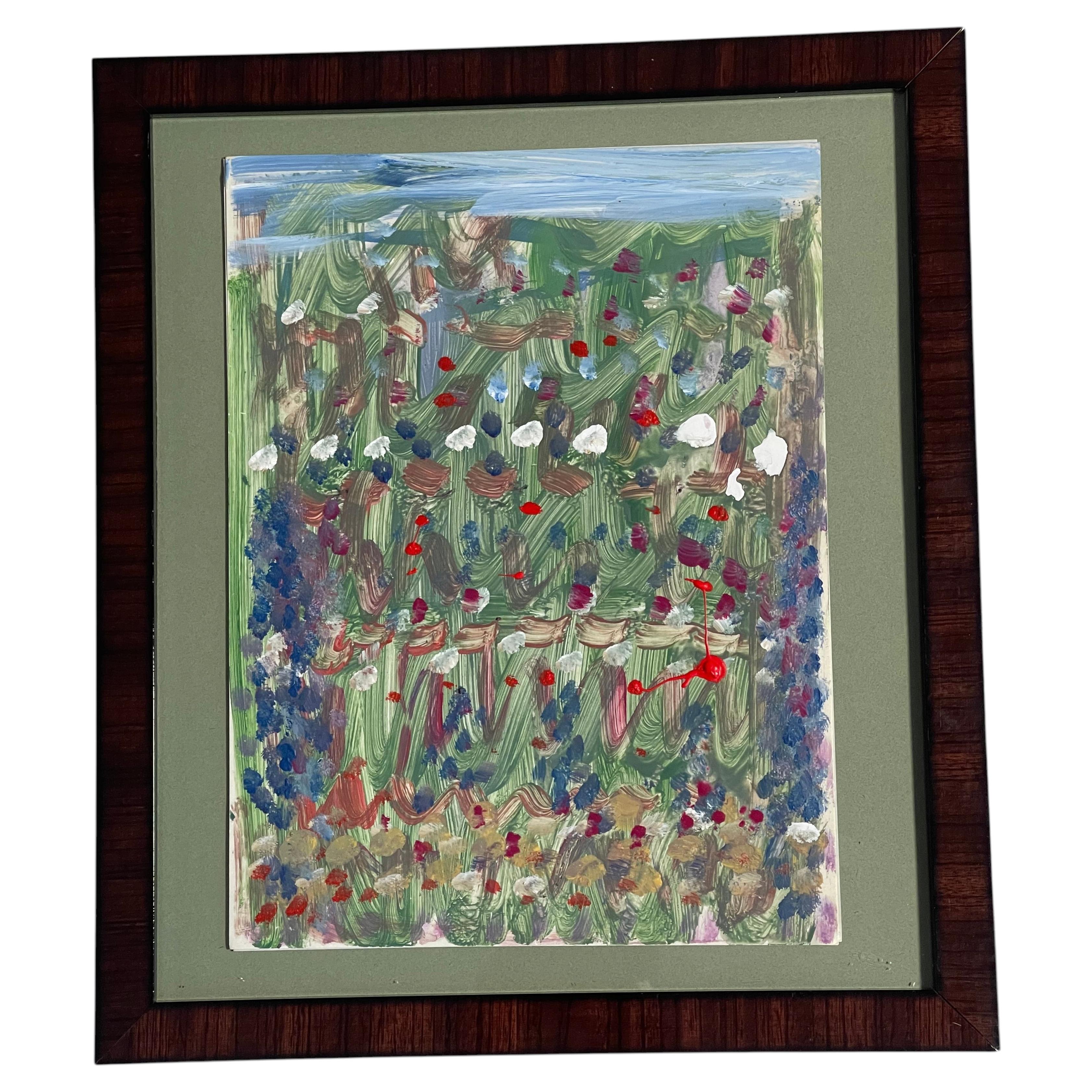 Abstraktes Acrylgemälde auf Papier: „Palm Beach Summer Garden“ von Elia