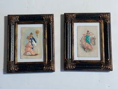 Pair of Antique Spanish Embroidered Postcards Flamenco Dancers