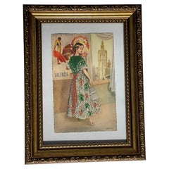 Spanish Antique Embroidered Postcard Valencia Flamenco Torreador