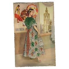 Spanish Antique Embroidered Postcard Valencia Flamenco Torreador