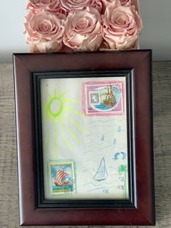 Abstract Drawing with Collage Seascape by Elia Framed