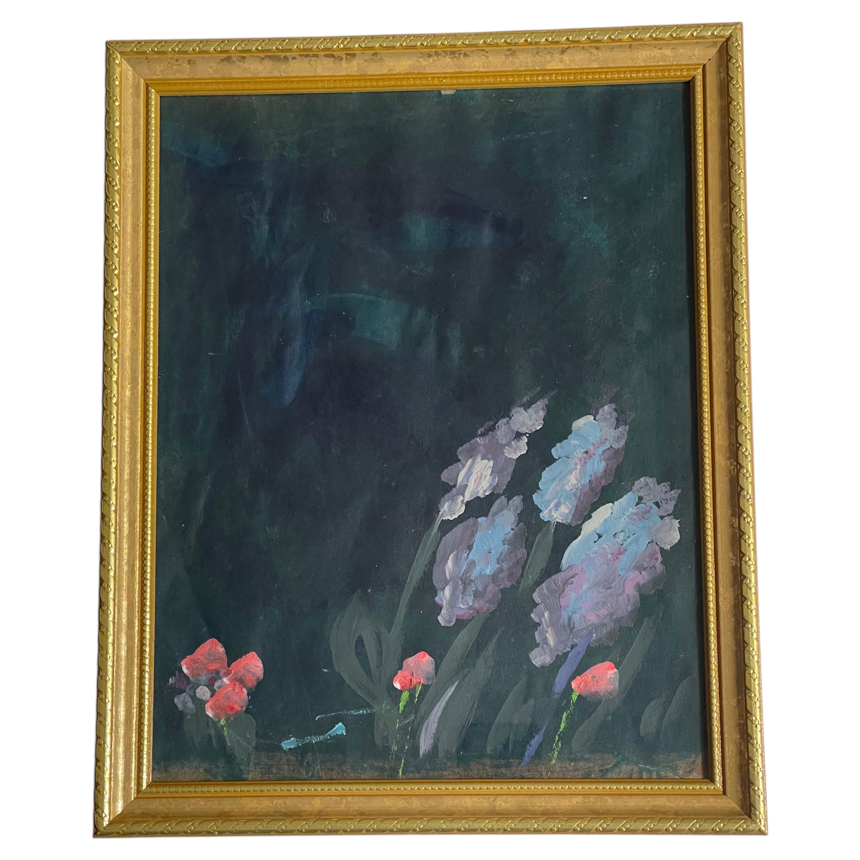 Peinture florale abstraite d'Elia dans un cadre doré