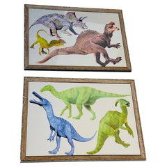 Pair of Jurassic Dinosauruses Collages Framed