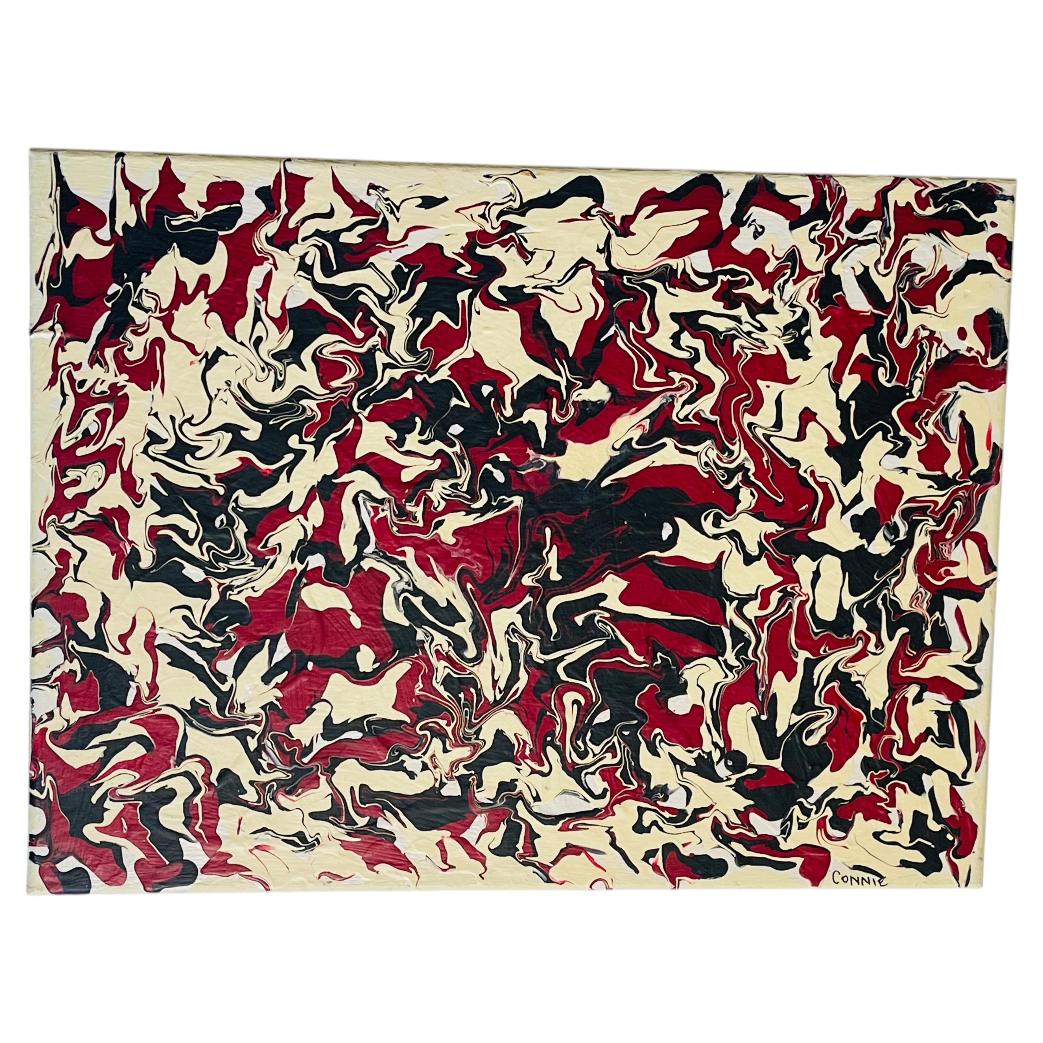 Abstract Modern Tricolor Painting on Canvas Signef