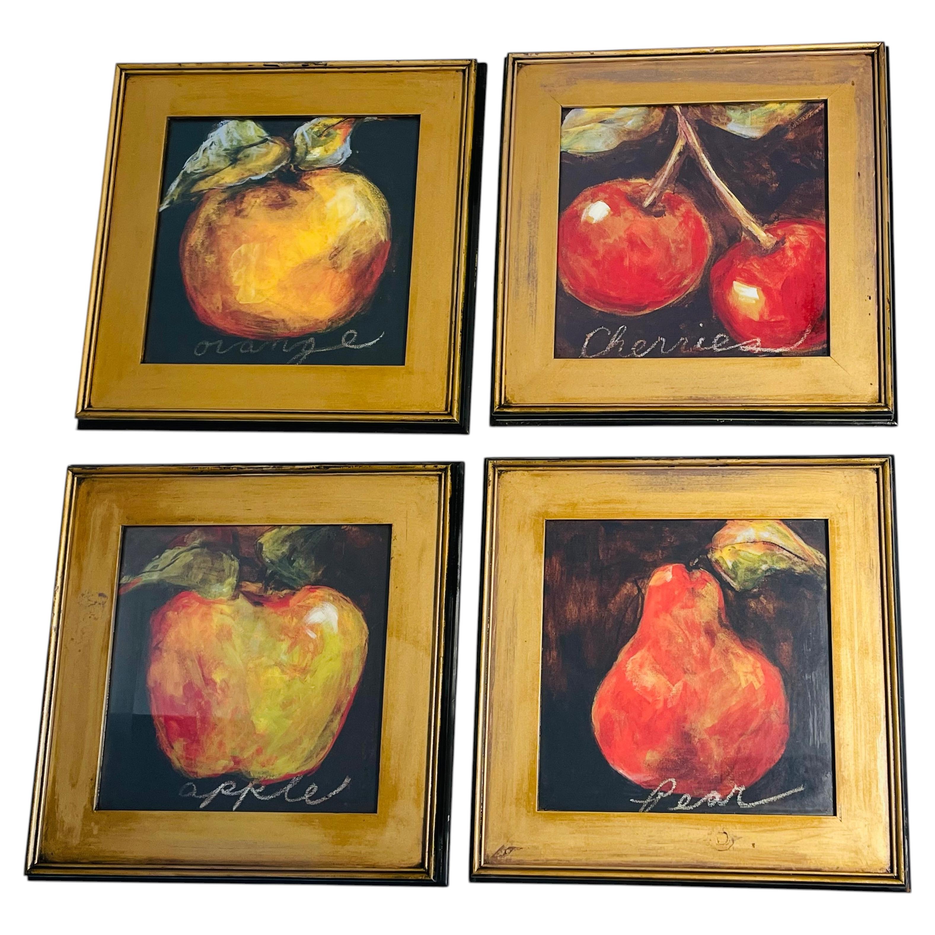 Set aus 4 Obst-Chromolithografien in Goldrahmen