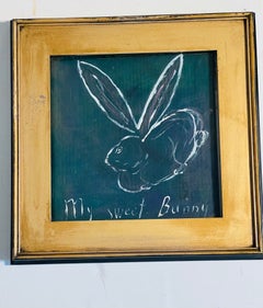 Abstract a sketch Painting Moon Rabbits by Elia in Gold Frame