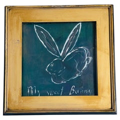 Abstract a sketch Painting Moon Rabbits by Elia in Gold Frame