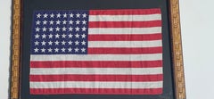 Antique American 48 stars Silk Flag in Folk Art Style Frame