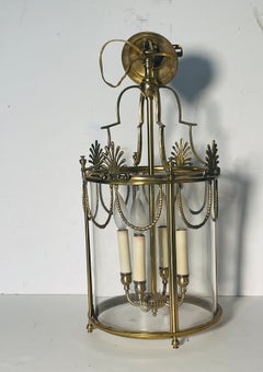 Elegant Antique American Neoclassical Brass Glass Chandelier