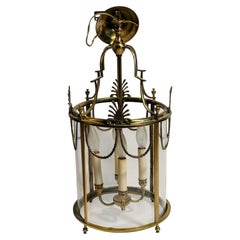 Elegant Antique American Neoclassical Brass Glass Chandelier
