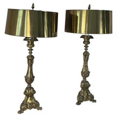 Gorgeous Palatial 19 th c Antique Brass Pair Lamps