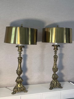 Gorgeous Palatial 19 th c Antique Brass Pair Lamps