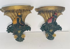 Mackenzie Childs Style Wall Brackets Pair Monkey Servants