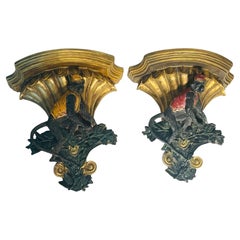 Mackenzie Childs Style Wall Brackets Pair Monkey Servants