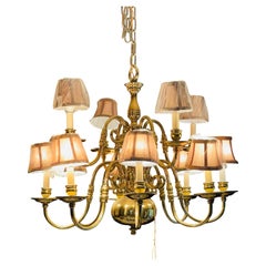 Gorgeous Rarly 20 th c Dutch Cannonball Brass Chandelier 12 Arms w Shades
