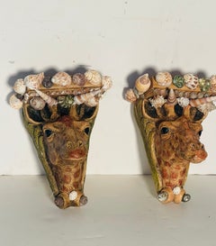 Gorgeous Pair of Giraffe Shell Encrusted Wall Brackets
