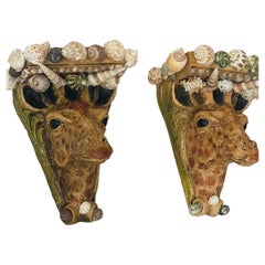 Gorgeous Pair of Giraffe Shell Encrusted Wall Brackets