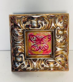 Abstract Mixed Media of Pink Butterfly in Ornate Frame