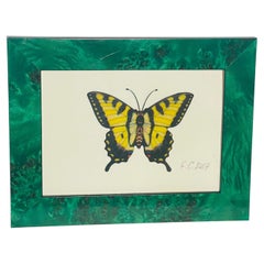 Vintage Yellow Butterfly Collage in Malachite Look Frame
