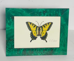 Vintage Yellow Butterfly Collage in Malachite Look Frame