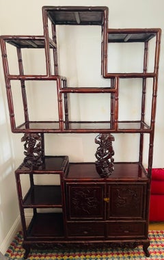 Antique Chinese Chinoiserie Carved Display Case