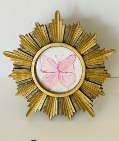 Pink Lady Butterfly Painting in Sunburst Frame