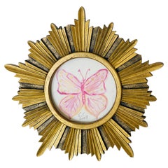 Pink Lady Butterfly Painting in Sunburst Frame