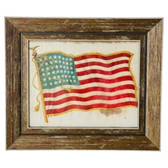 Antique American 48 Stars Flag in Rustic Frame