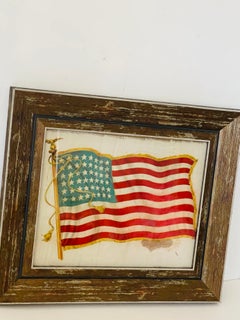 Antique American 48 Stars Flag in Rustic Frame
