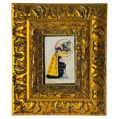 Spanish Antique Embroidered Flamenco Framed Postcard