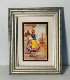 Spanish Antique Flamenco Dancer Embroidered Postcard Framed
