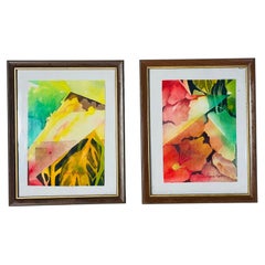 Pair of Abstract Watercolors by Florida Artist, Signed and Framed