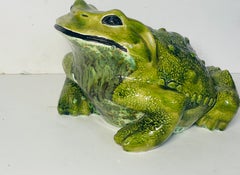 Vintage French Polychrome Majolica Frog Sculpture 18”