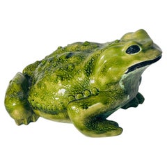 Vintage French Polychrome Majolica Frog Sculpture 18”