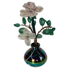 Antique Beaded Flower Brunch in Italian Art Glass Vase