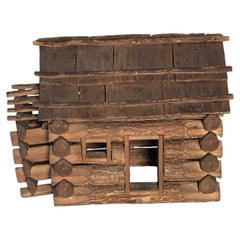 Antique American Folk Art Rustic Doll House Log Cabin