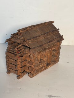 Antique American Folk Art Rustic Doll House Log Cabin
