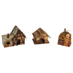 Rare American Folk Art Miniature Toys Dollhouses Christmas Ornaments 3 pcs