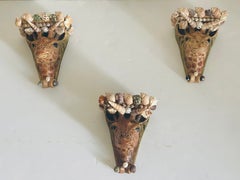 3 pcs Whimsical Wall Brackets Giraffe Heads Decorated with Sea Shells