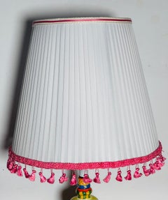 White Pleated Lamp Shade with Pink Fringes