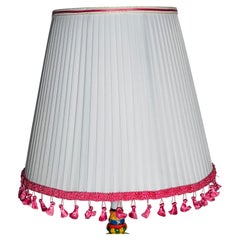 White Pleated Lamp Shade with Pink Fringes