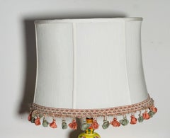 White Linen Oval Lamp Shade with Fringed Trim