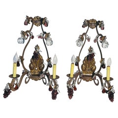 Antique Wrought Iron with Blown Glass Fruits and Graoes