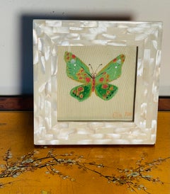 Abstract Butterfly Painting in Mother of Pearl Frame