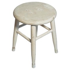 Vintage Kitchen Farmhouse Rustic Low Stool Painted White Distressed