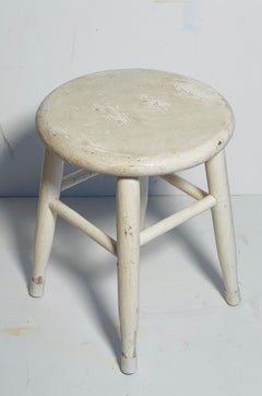 Vintage Kitchen Farmhouse Rustic Low Stool Painted White Distressed